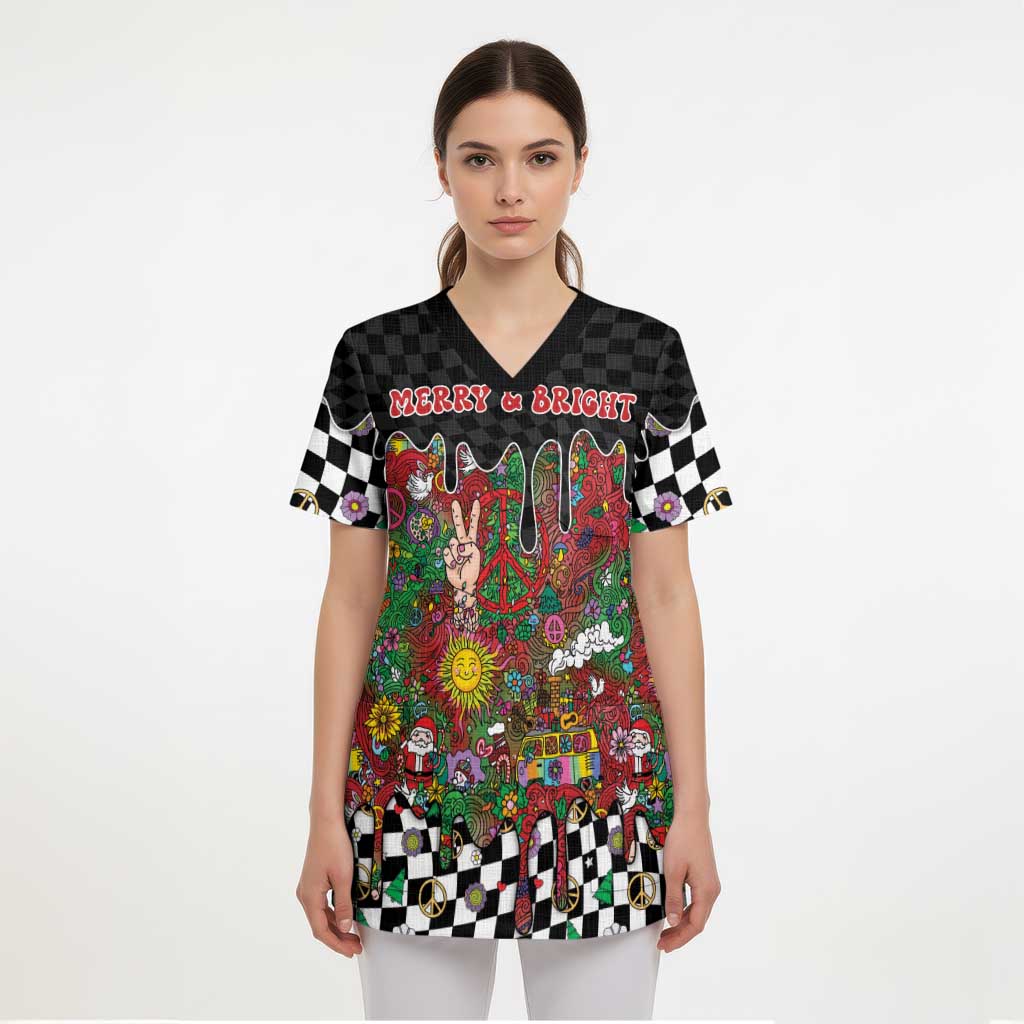 Hippie Christmas Scrub Top Doodle Style - Wonder Print Shop