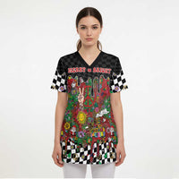 Hippie Christmas Scrub Top Doodle Style - Wonder Print Shop