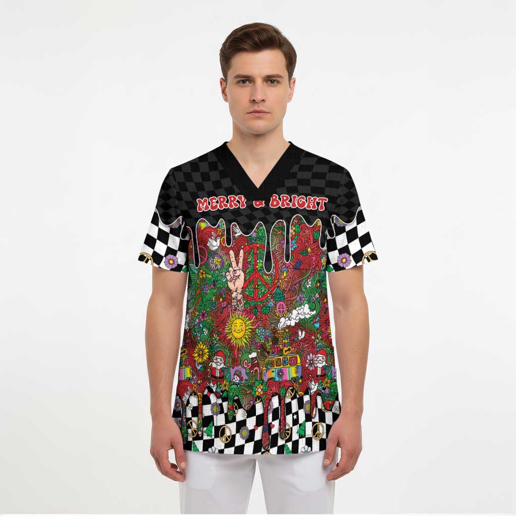 Hippie Christmas Scrub Top Doodle Style - Wonder Print Shop