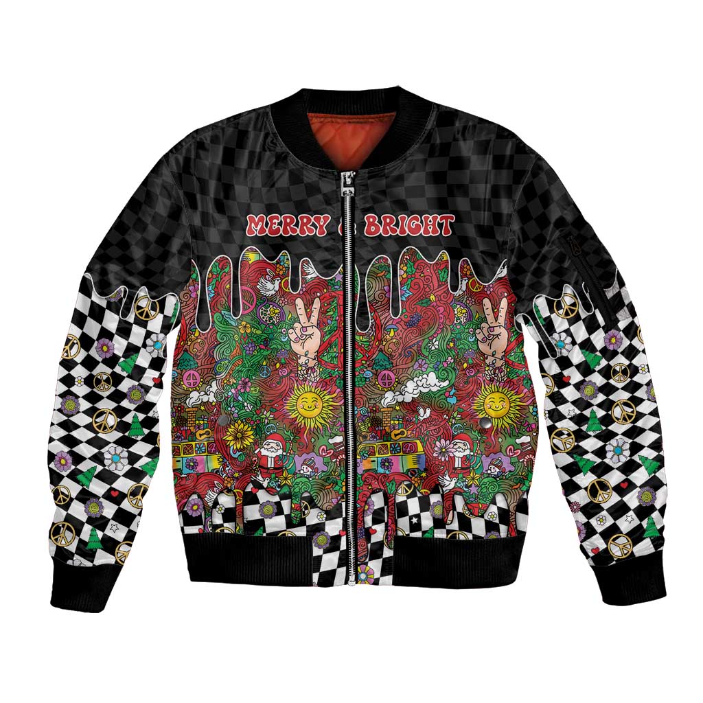 Hippie Christmas Sleeve Zip Bomber Jacket Doodle Style - Wonder Print Shop