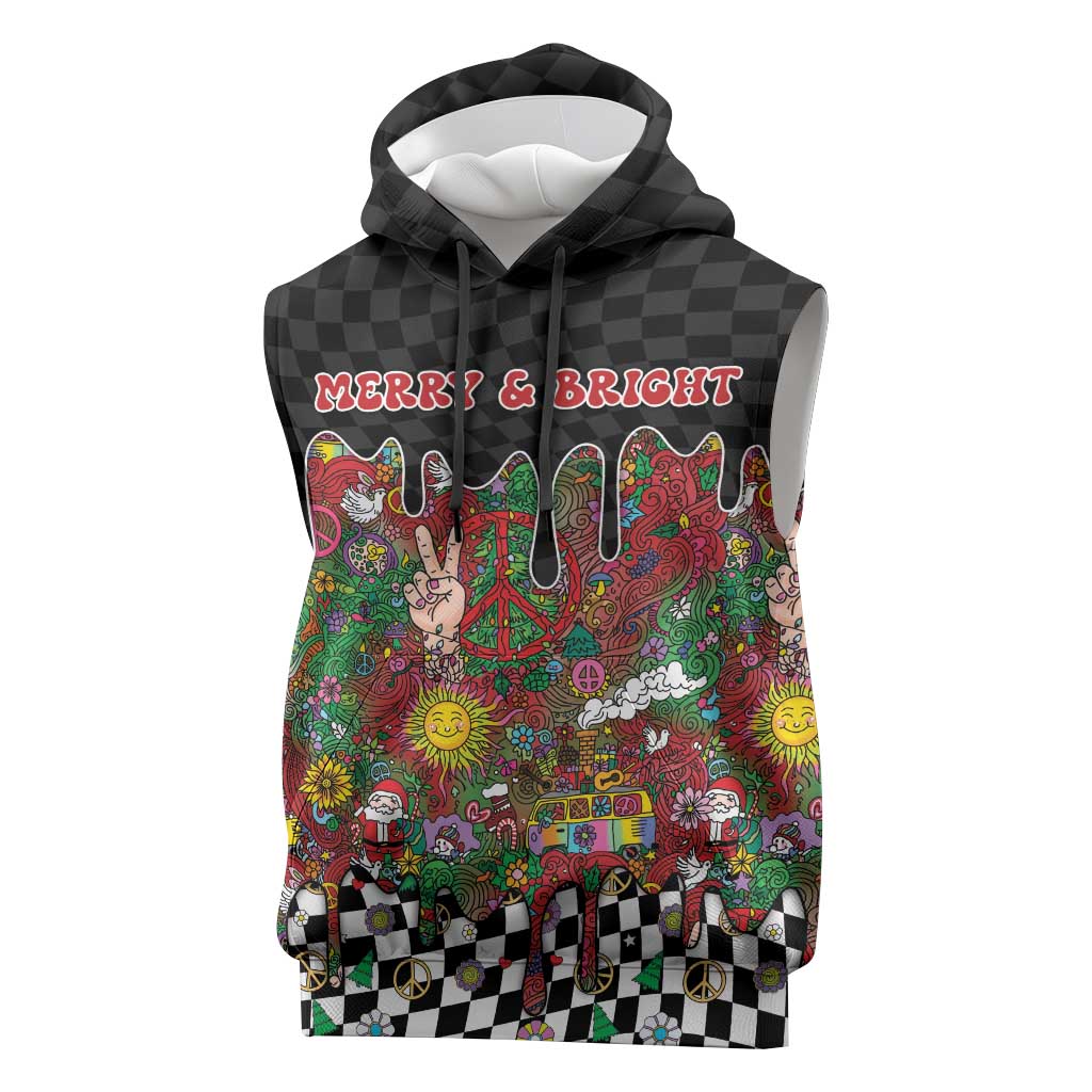 Hippie Christmas Sleeveless Hoodie Doodle Style - Wonder Print Shop