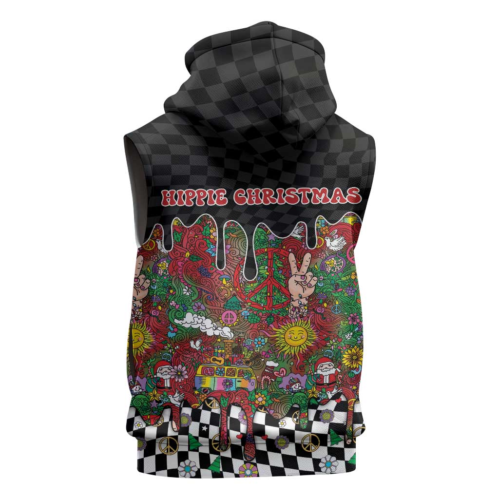 Hippie Christmas Sleeveless Hoodie Doodle Style - Wonder Print Shop