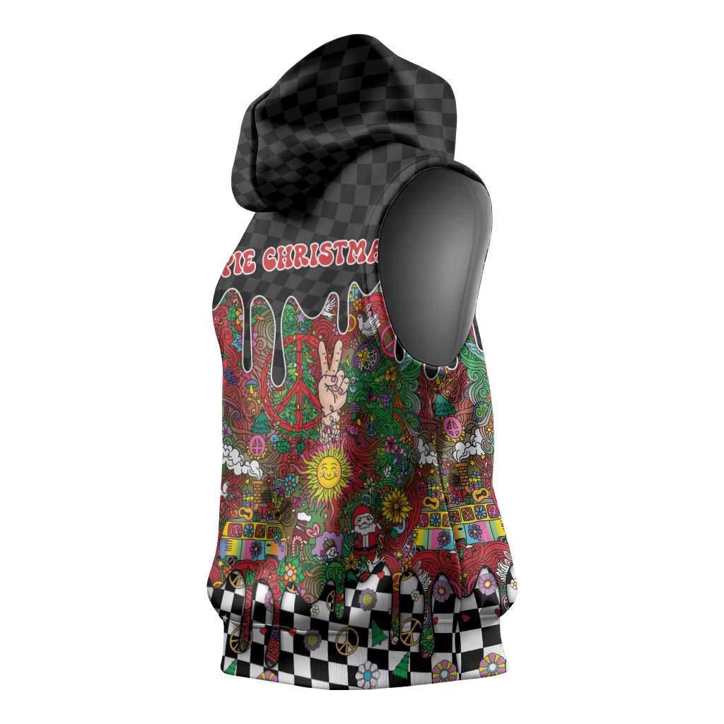 Hippie Christmas Sleeveless Hoodie Doodle Style - Wonder Print Shop