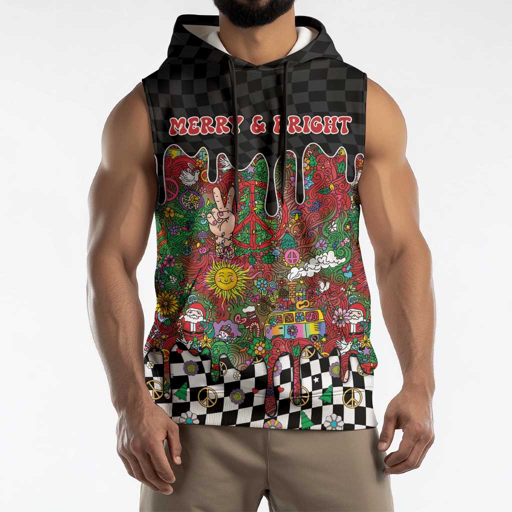 Hippie Christmas Sleeveless Hoodie Doodle Style - Wonder Print Shop