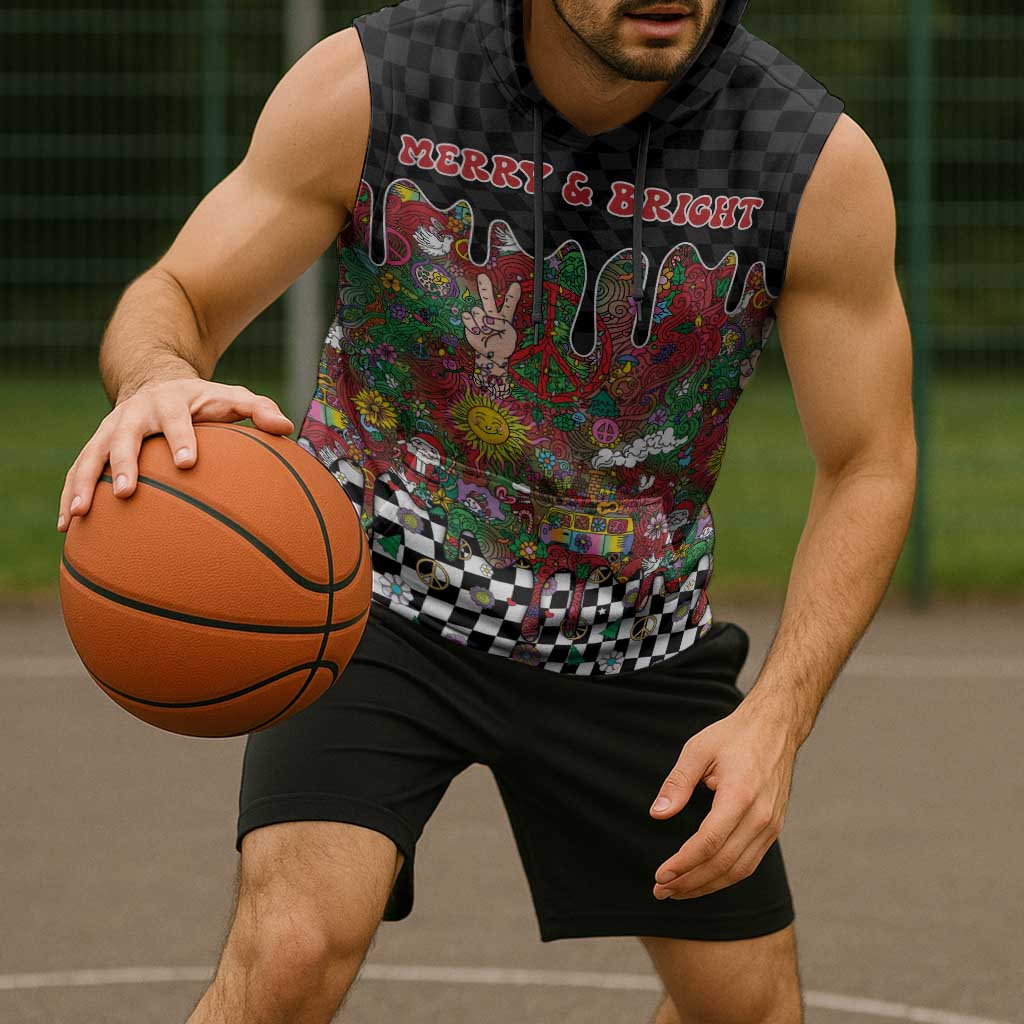 Hippie Christmas Sleeveless Hoodie Doodle Style - Wonder Print Shop
