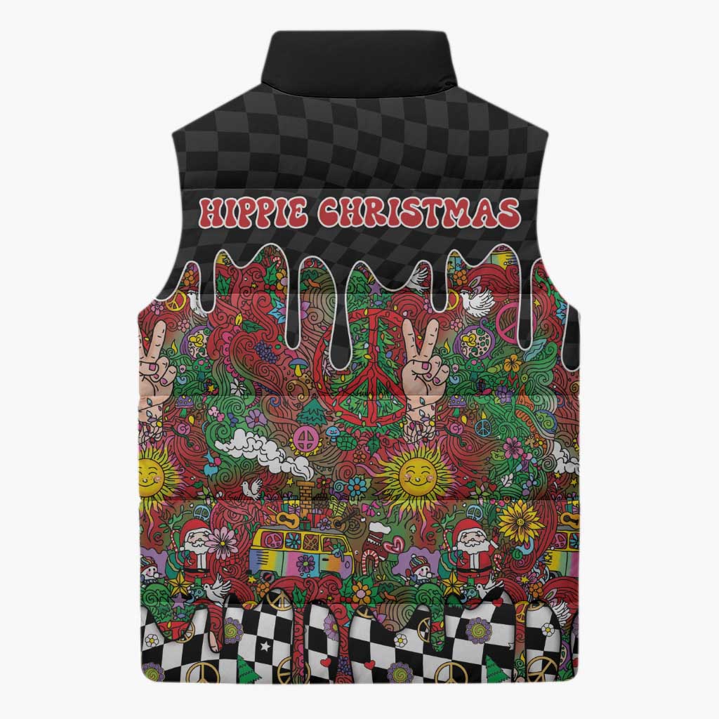 Hippie Christmas Sleeveless Puffer Jacket Doodle Style - Wonder Print Shop