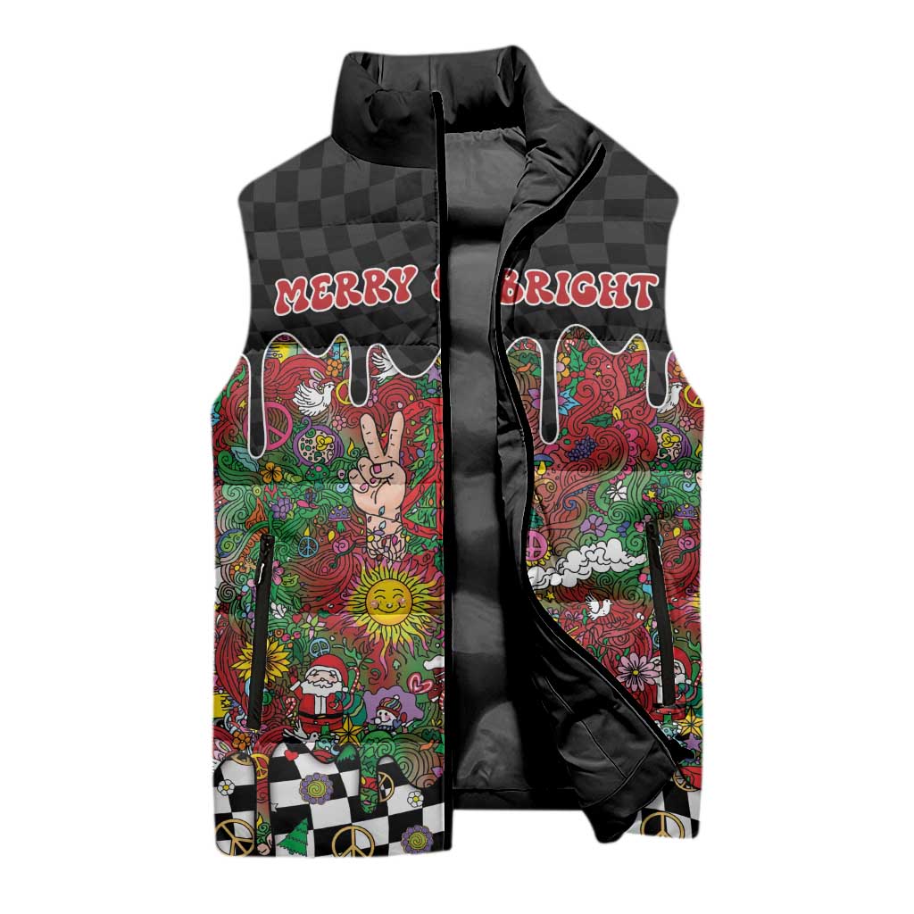 Hippie Christmas Sleeveless Puffer Jacket Doodle Style - Wonder Print Shop