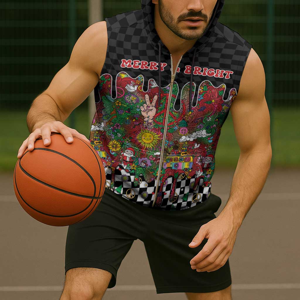 Hippie Christmas Sleeveless Zip Hoodie Doodle Style - Wonder Print Shop