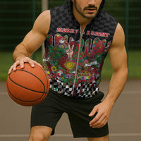 Hippie Christmas Sleeveless Zip Hoodie Doodle Style - Wonder Print Shop