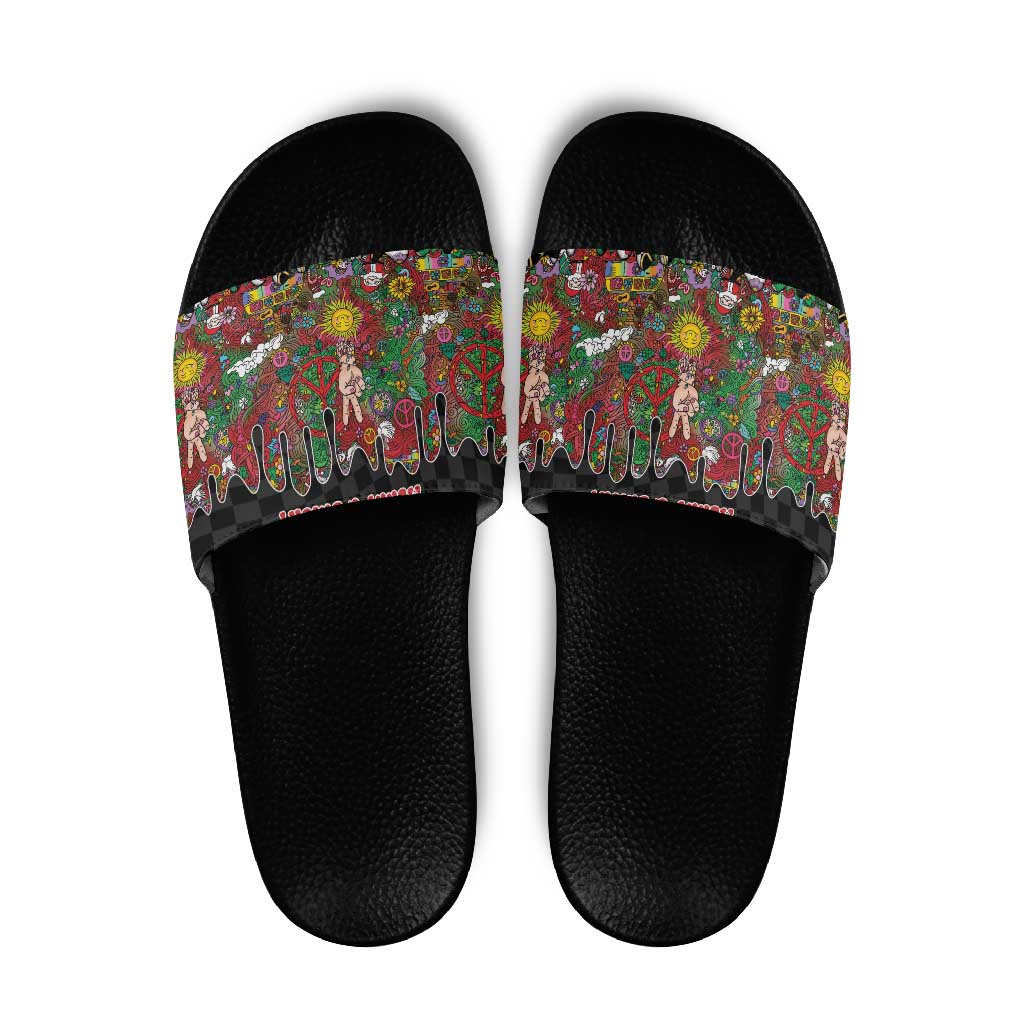Hippie Christmas Slide Sandals Doodle Style - Wonder Print Shop