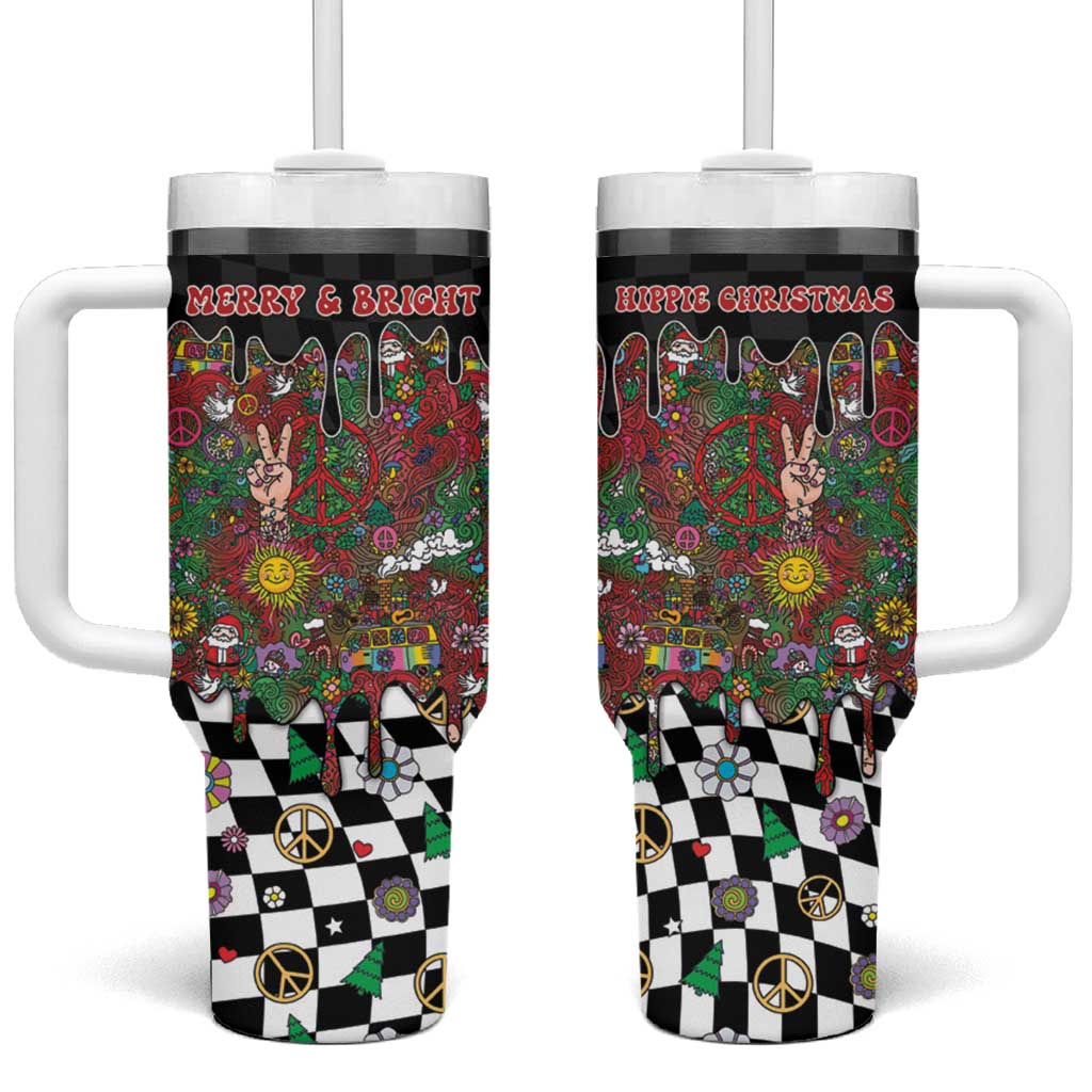 Hippie Christmas Tumbler With Handle Doodle Style - Wonder Print Shop