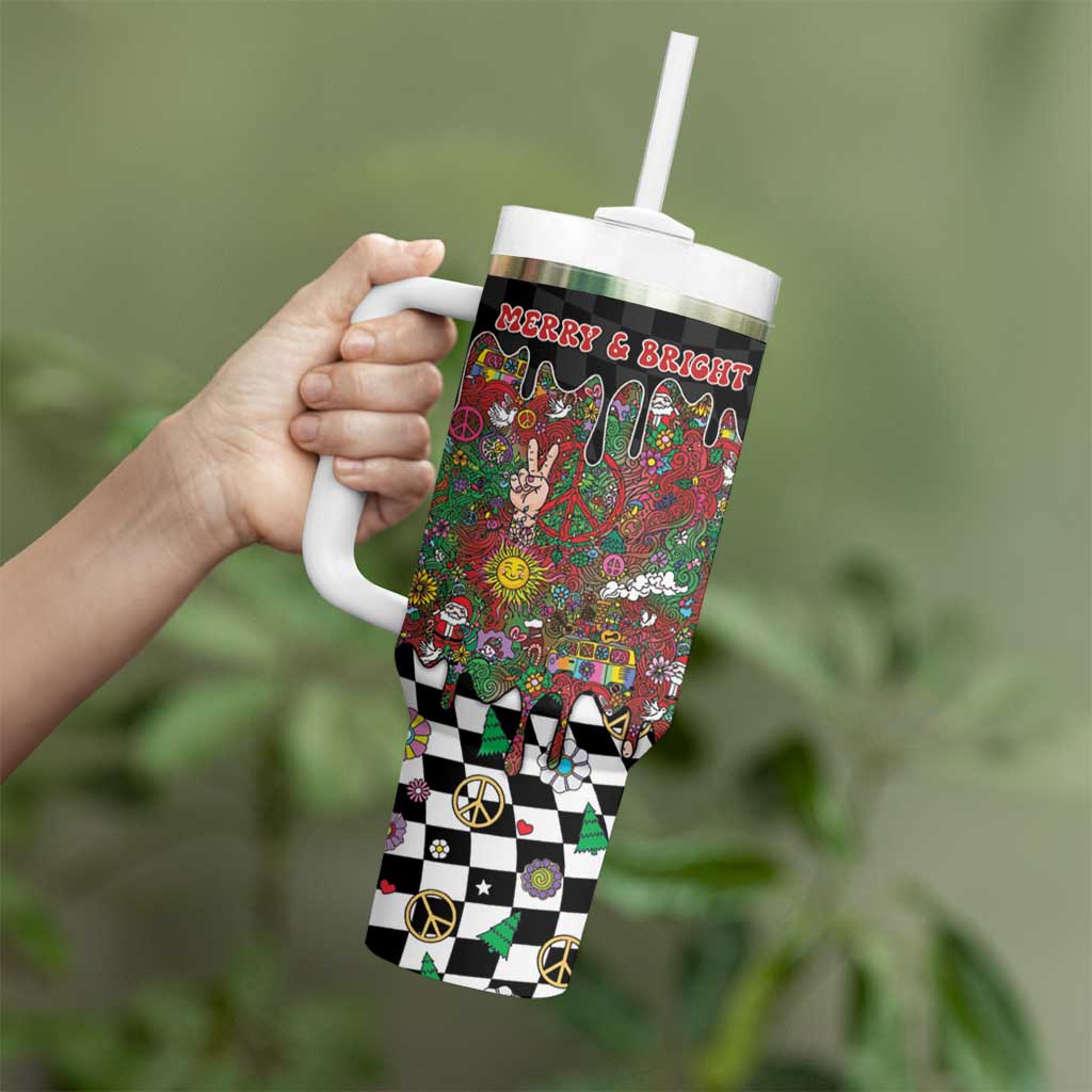Hippie Christmas Tumbler With Handle Doodle Style - Wonder Print Shop