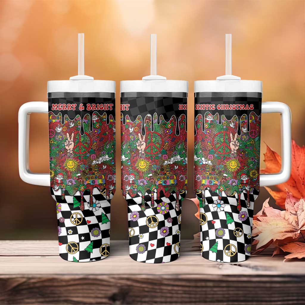 Hippie Christmas Tumbler With Handle Doodle Style - Wonder Print Shop