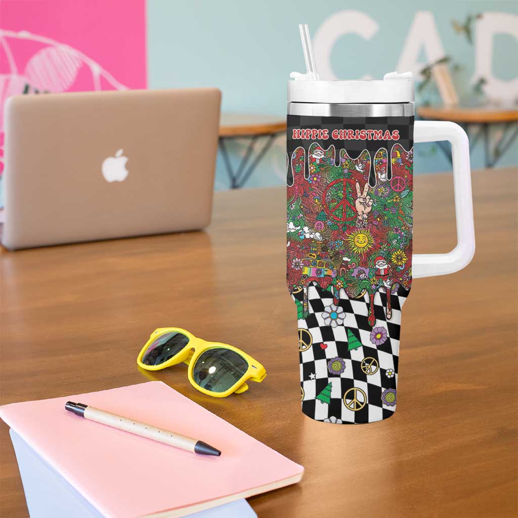 Hippie Christmas Tumbler With Handle Doodle Style - Wonder Print Shop