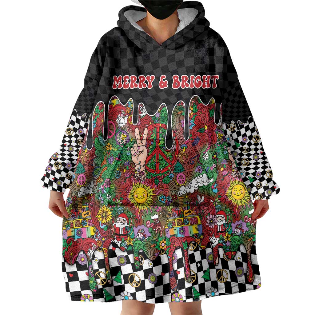 Hippie Christmas Wearable Blanket Hoodie Doodle Style - Wonder Print Shop