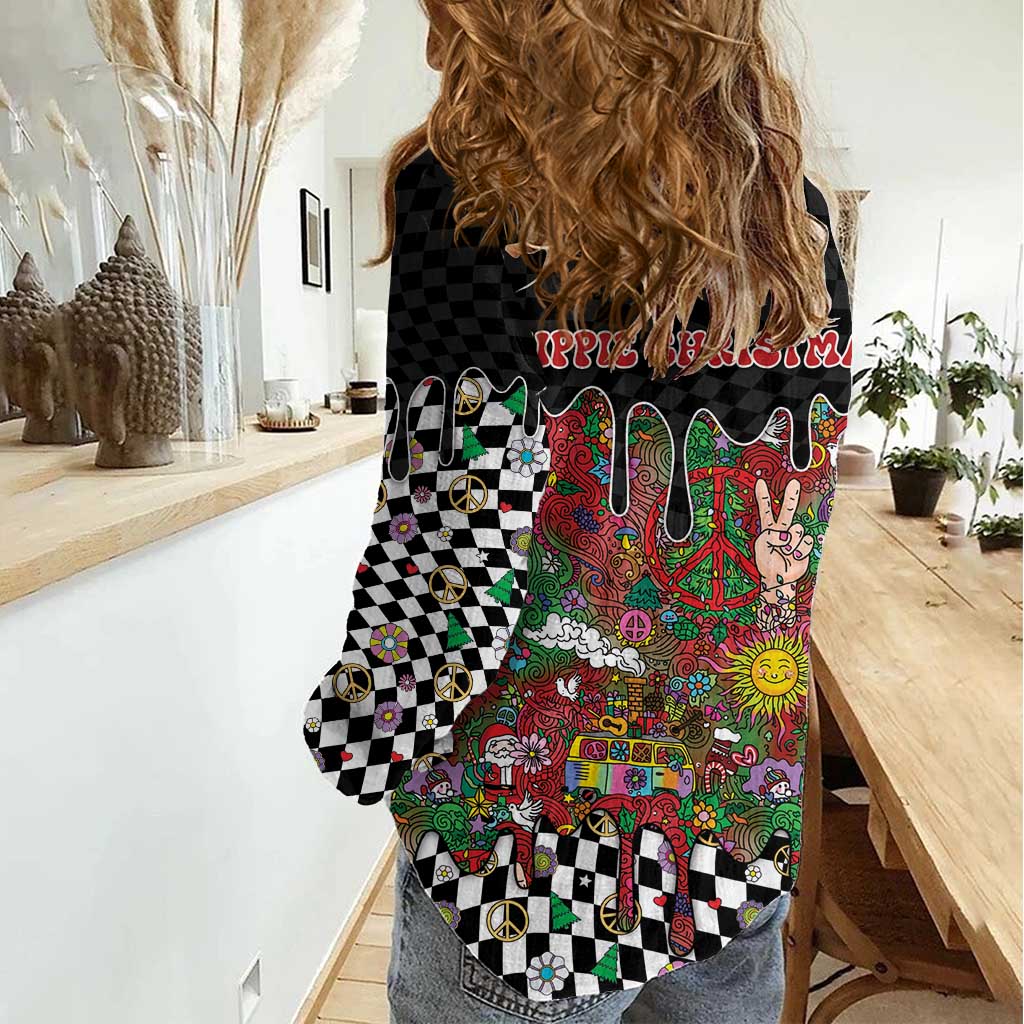 Hippie Christmas Women Casual Shirt Doodle Style - Wonder Print Shop