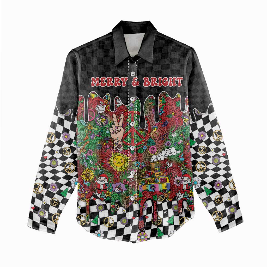 Hippie Christmas Women Casual Shirt Doodle Style - Wonder Print Shop