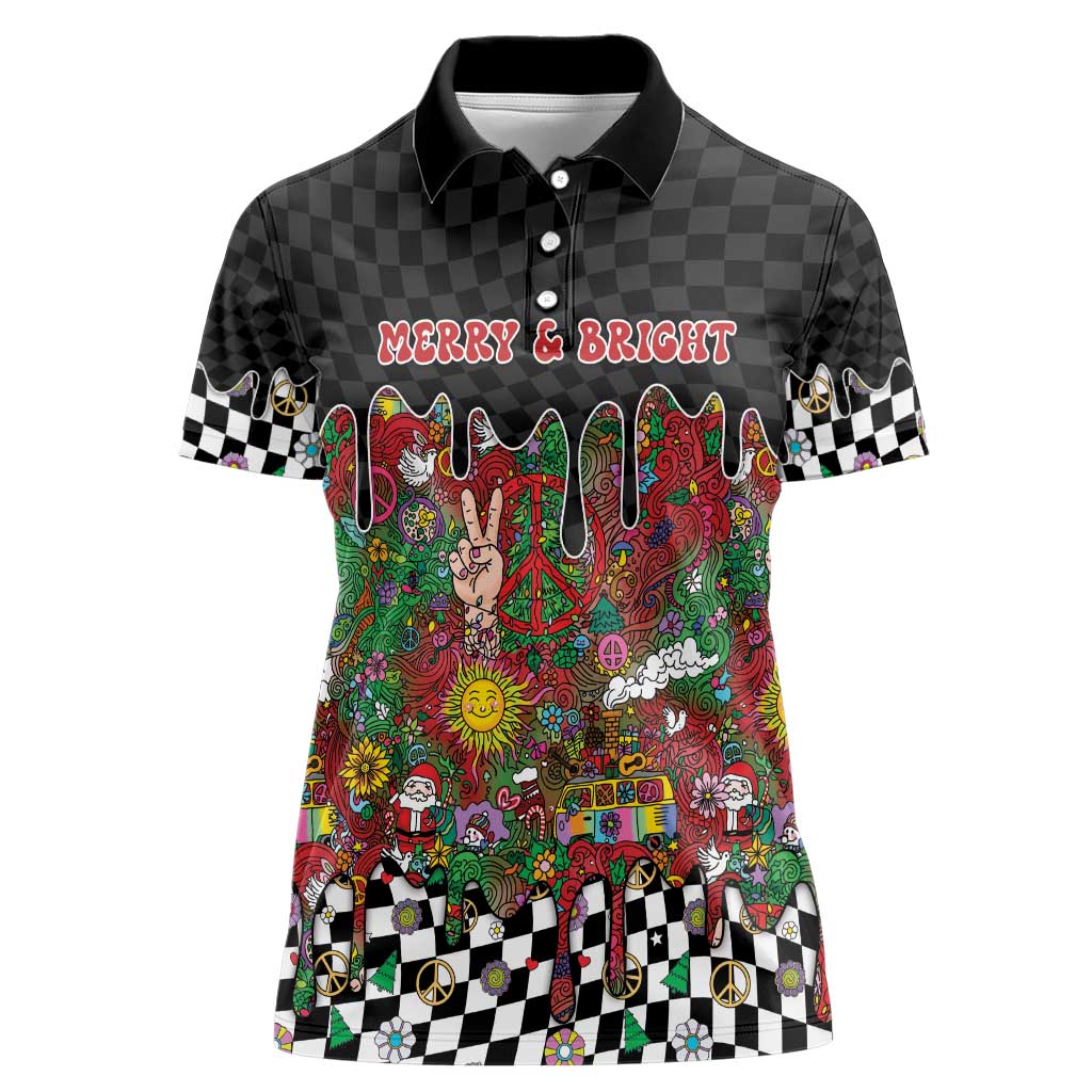 Hippie Christmas Women Polo Shirt Doodle Style - Wonder Print Shop