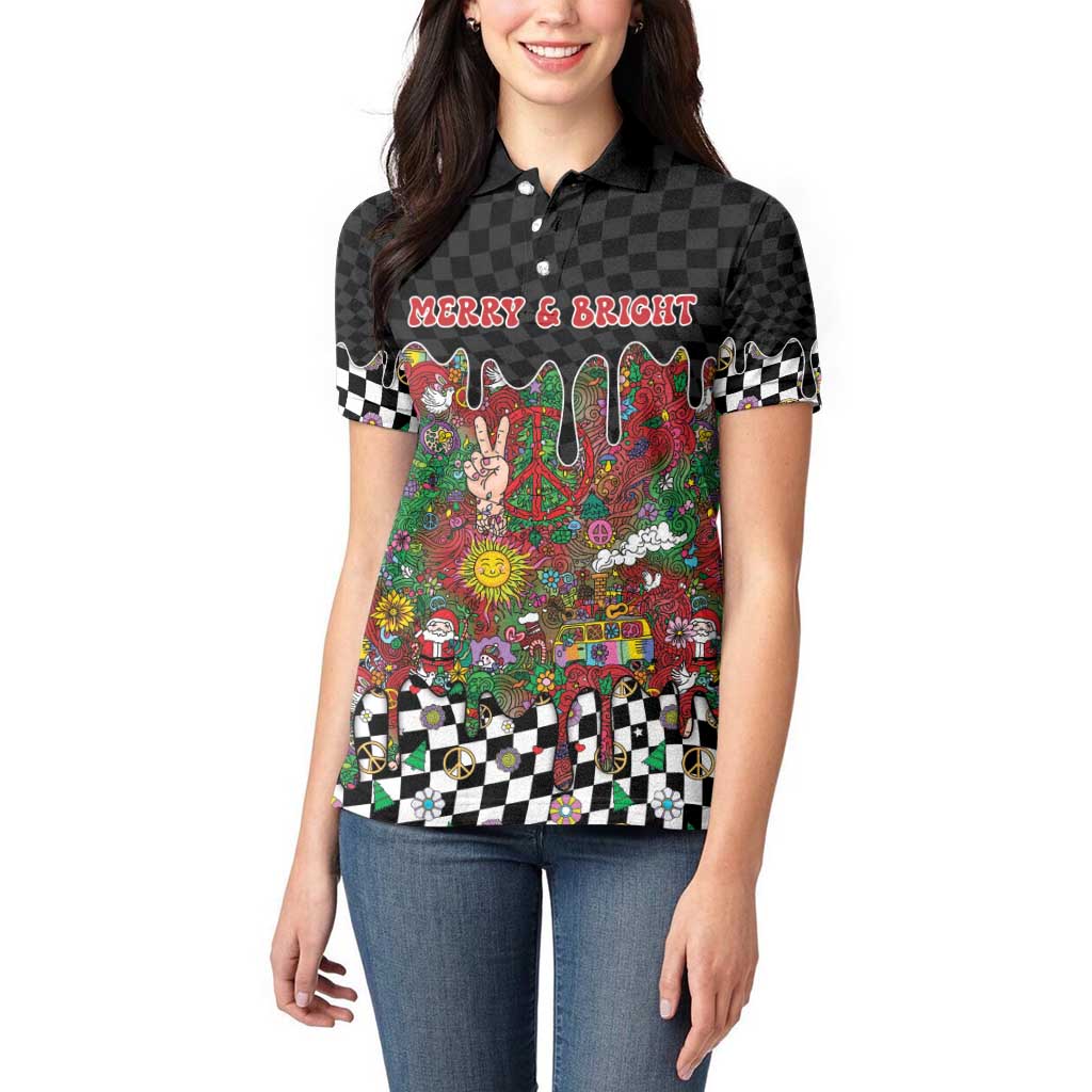 Hippie Christmas Women Polo Shirt Doodle Style - Wonder Print Shop