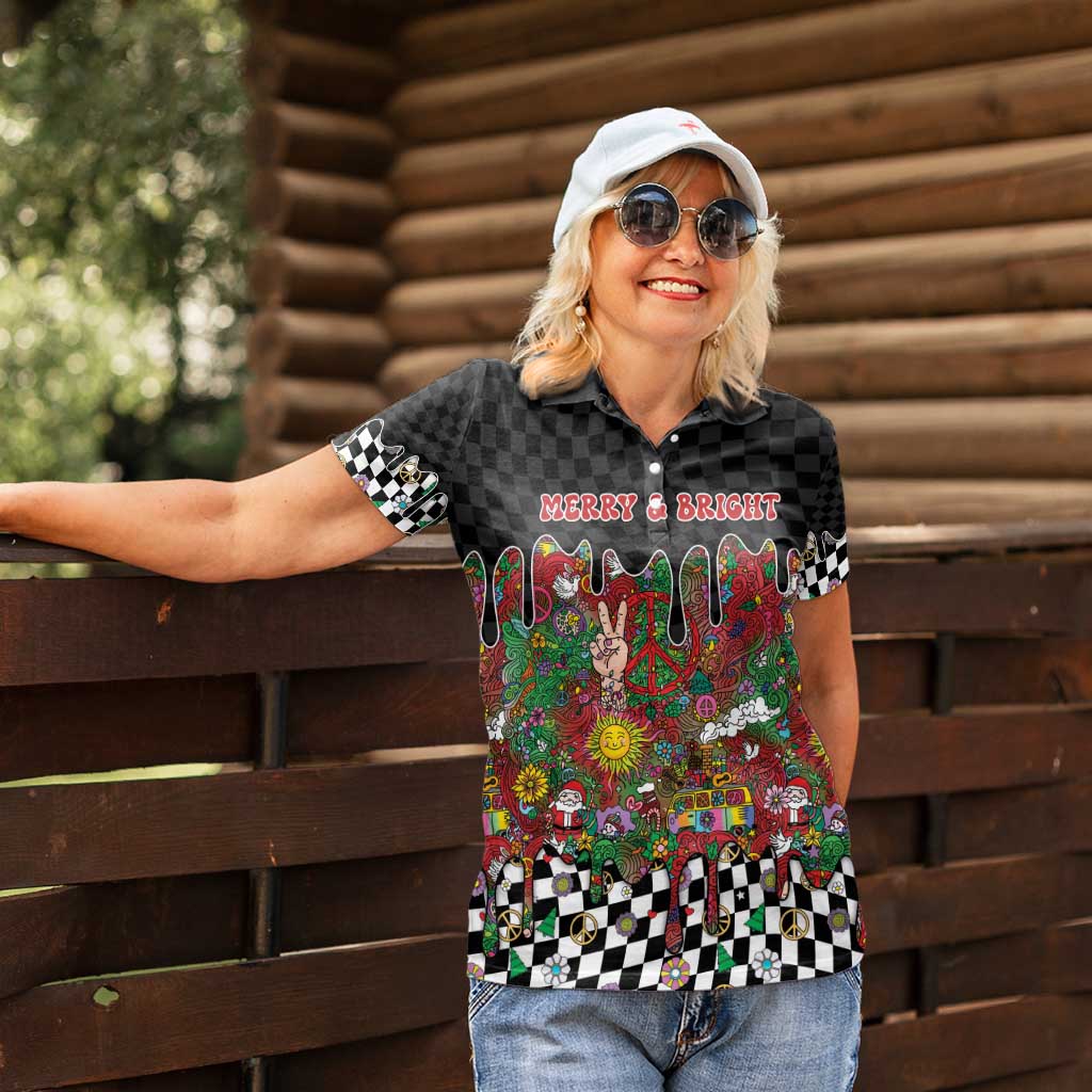 Hippie Christmas Women Polo Shirt Doodle Style - Wonder Print Shop