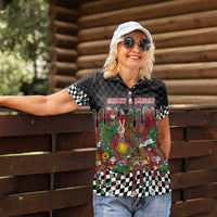 Hippie Christmas Women Polo Shirt Doodle Style - Wonder Print Shop