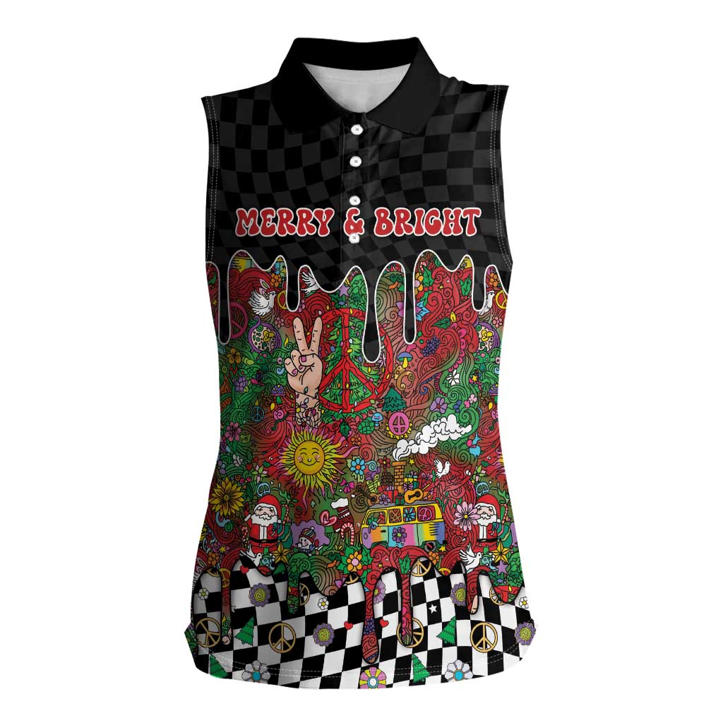 Hippie Christmas Women Sleeveless Polo Shirt Doodle Style - Wonder Print Shop
