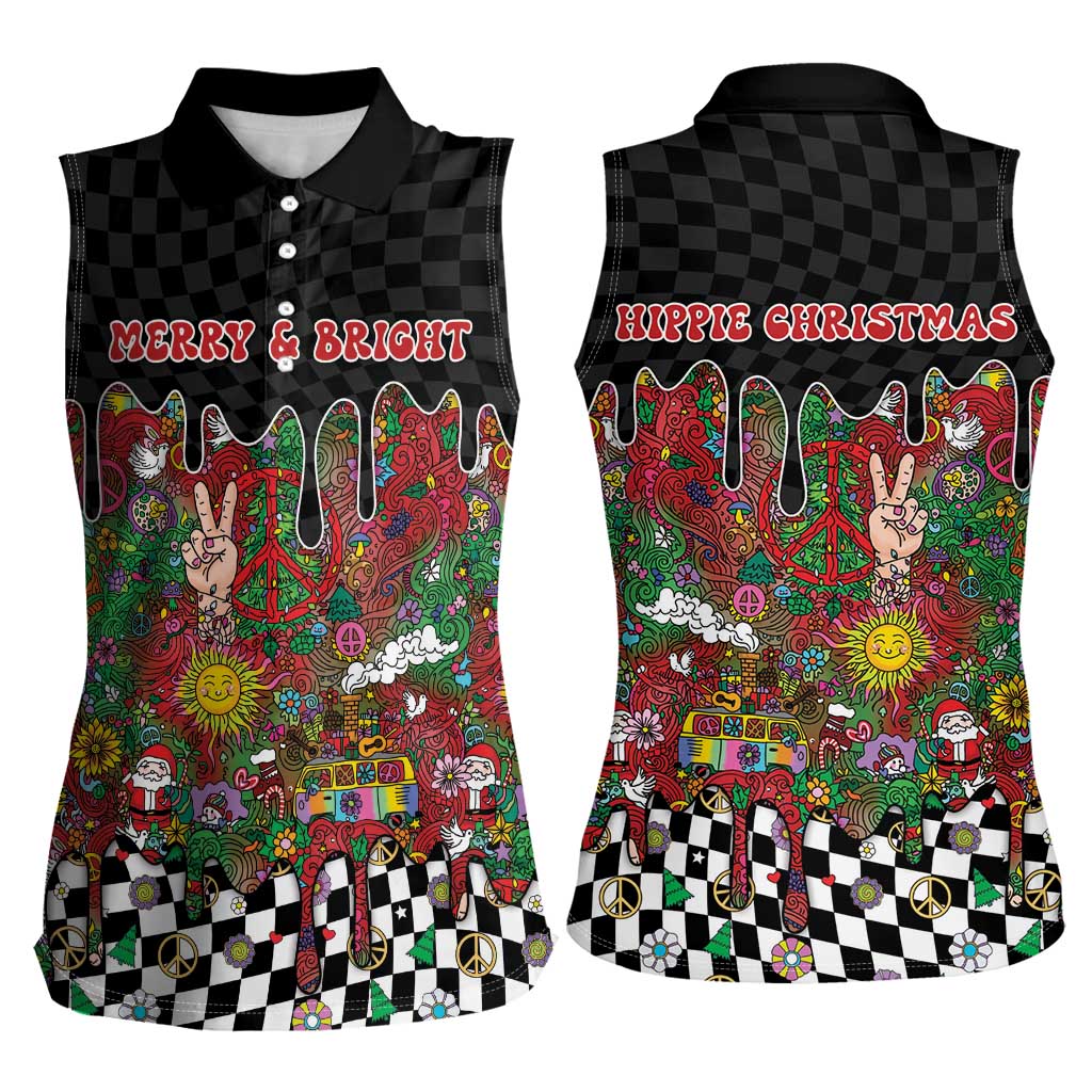 Hippie Christmas Women Sleeveless Polo Shirt Doodle Style - Wonder Print Shop