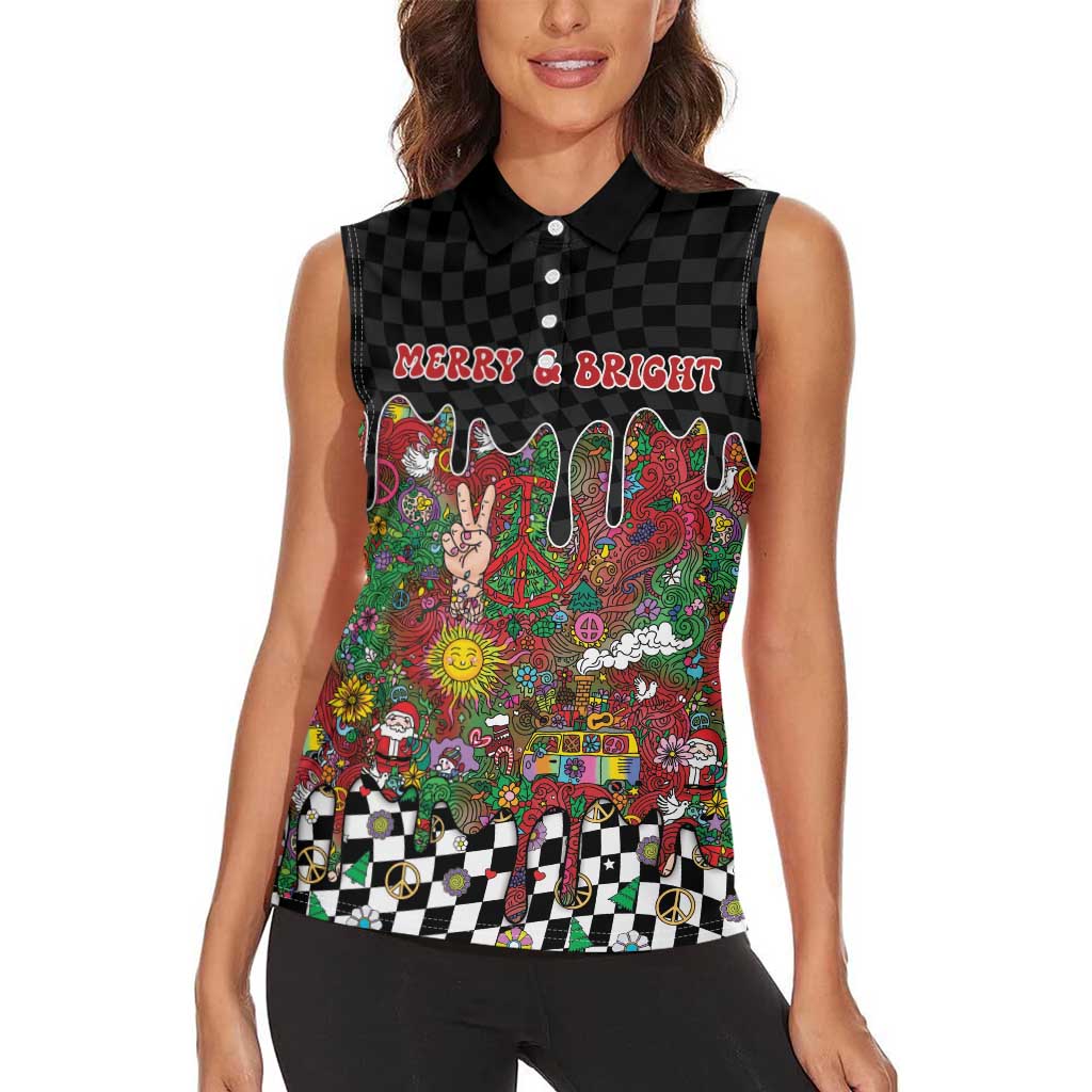 Hippie Christmas Women Sleeveless Polo Shirt Doodle Style - Wonder Print Shop