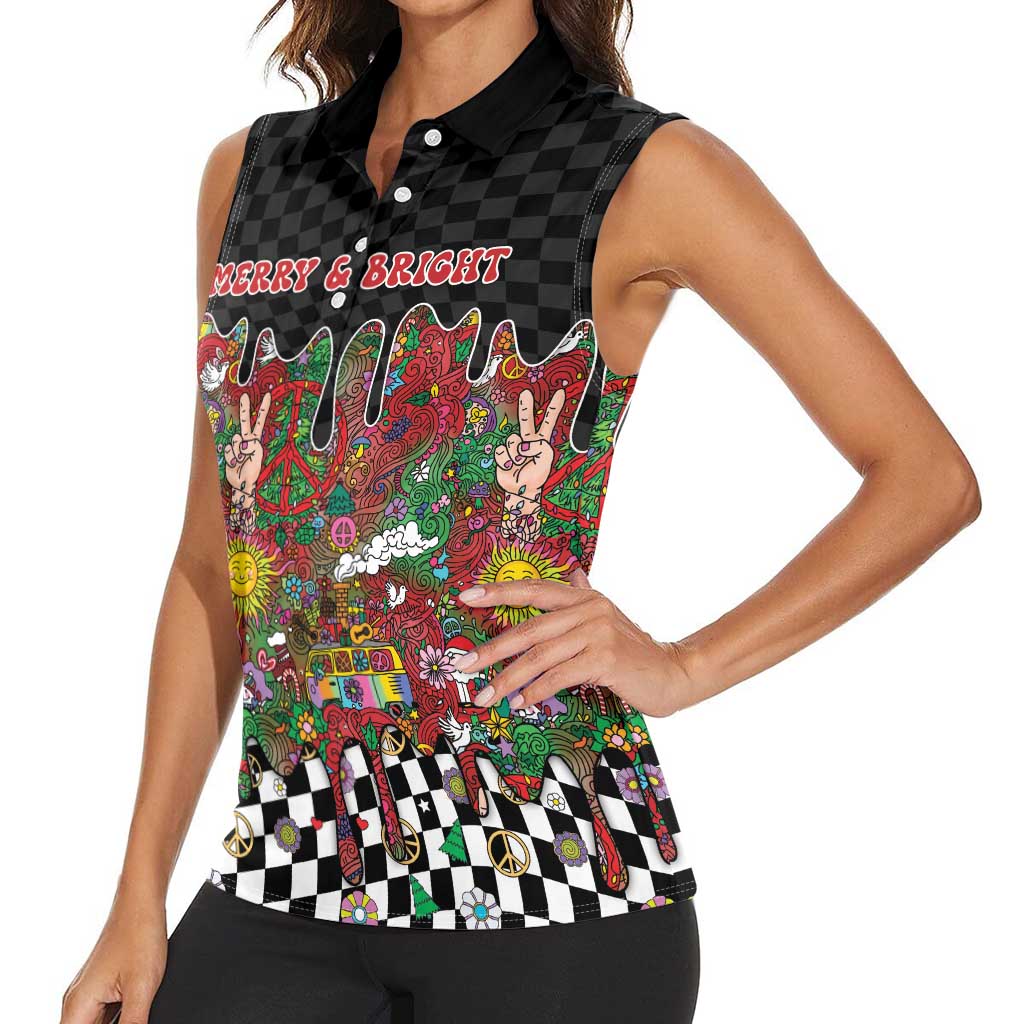 Hippie Christmas Women Sleeveless Polo Shirt Doodle Style - Wonder Print Shop