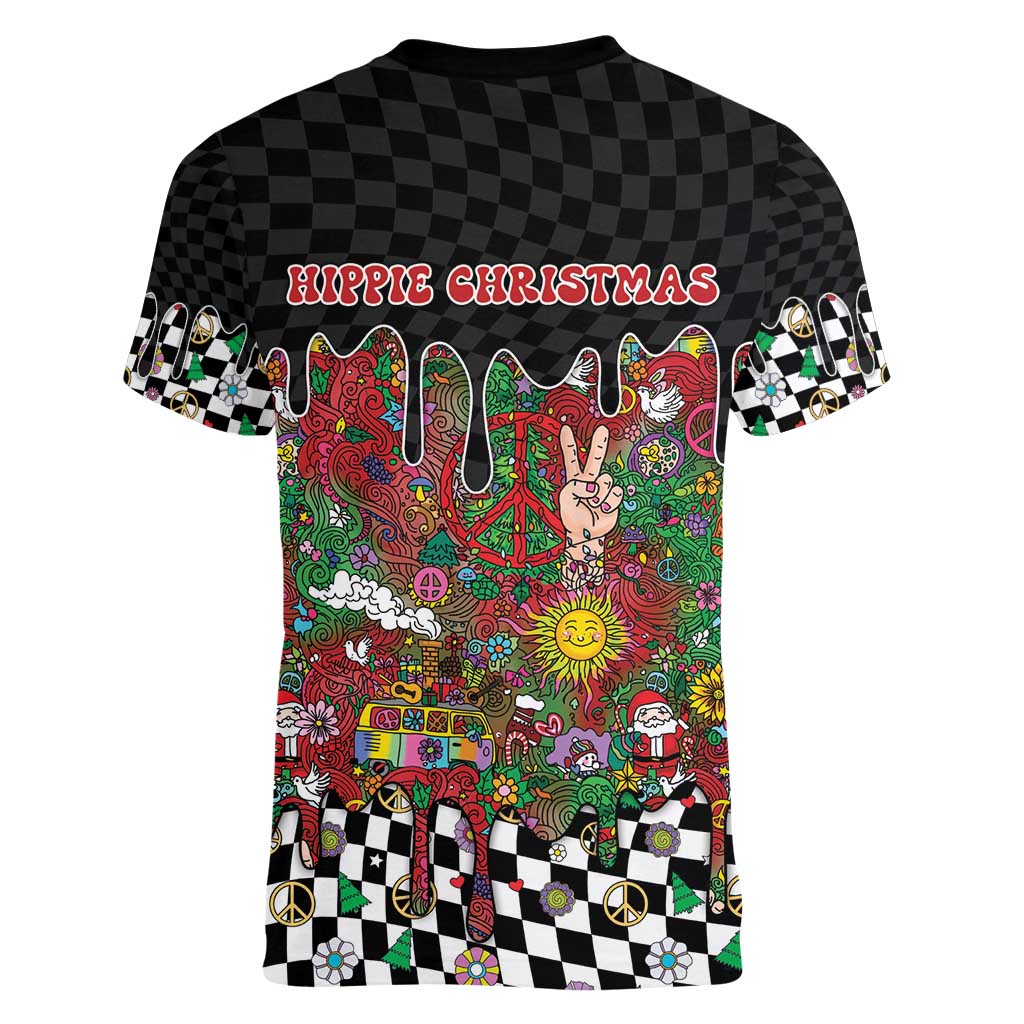 Hippie Christmas Women V-Neck T-Shirt Doodle Style - Wonder Print Shop
