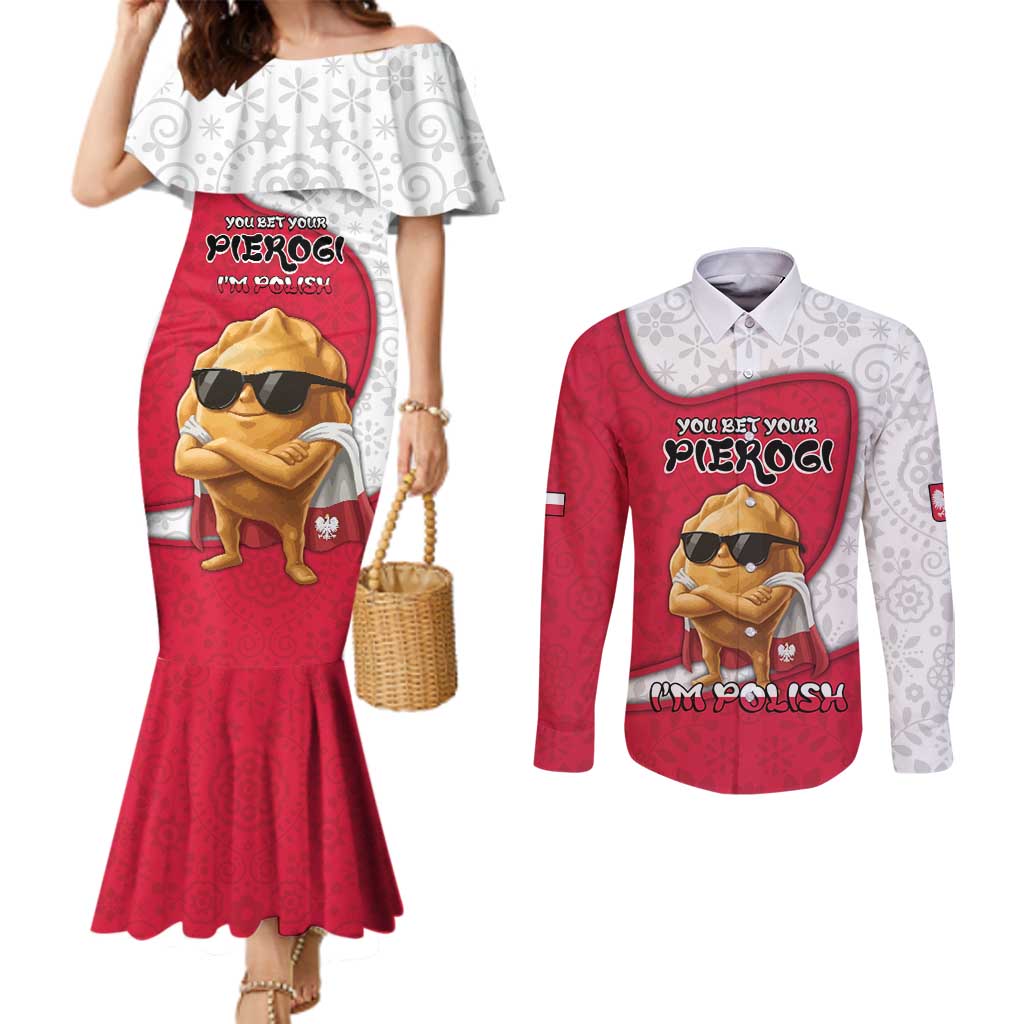 Personalized Poland Couples Matching Mermaid Dress and Long Sleeve Button Shirt The Cool Pierogi Funny Style