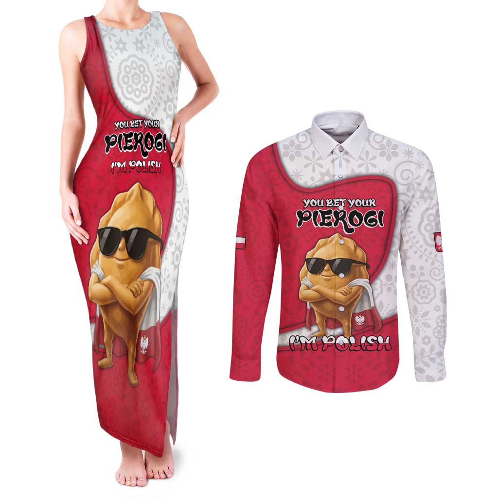 Personalized Poland Couples Matching Tank Maxi Dress and Long Sleeve Button Shirt The Cool Pierogi Funny Style