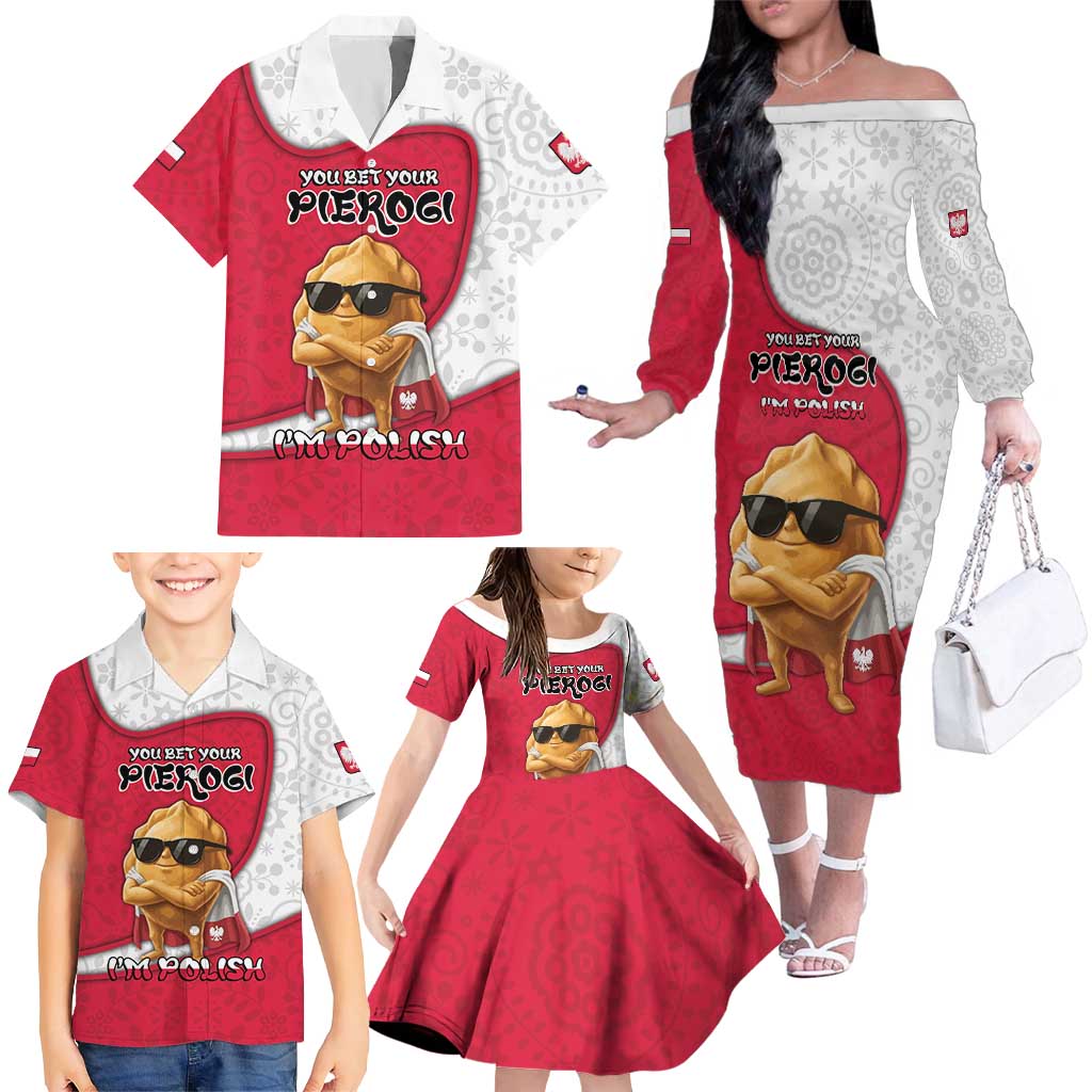 Personalized Poland Family Matching Off The Shoulder Long Sleeve Dress and Hawaiian Shirt The Cool Pierogi Funny Style