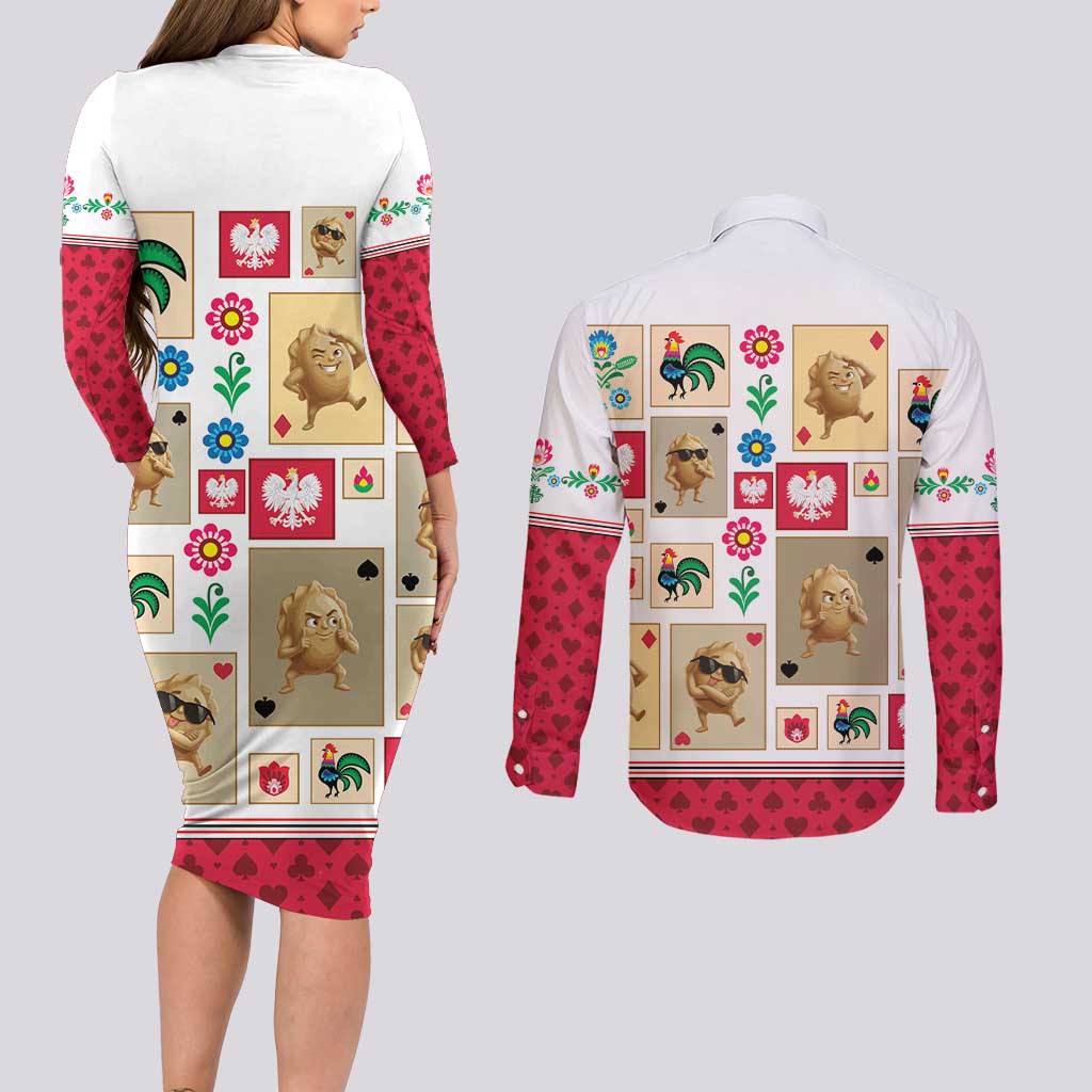 Poland Couples Matching Long Sleeve Bodycon Dress and Long Sleeve Button Shirt Pierogi Tysiac 1000