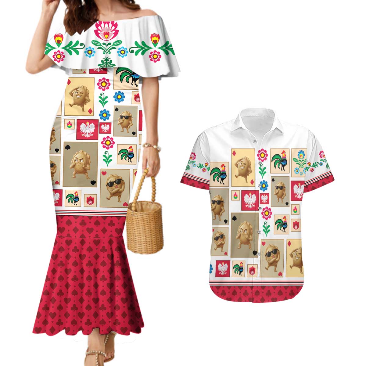Poland Couples Matching Mermaid Dress and Hawaiian Shirt Pierogi Tysiac 1000