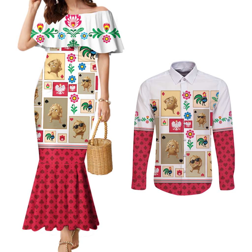 Poland Couples Matching Mermaid Dress and Long Sleeve Button Shirt Pierogi Tysiac 1000