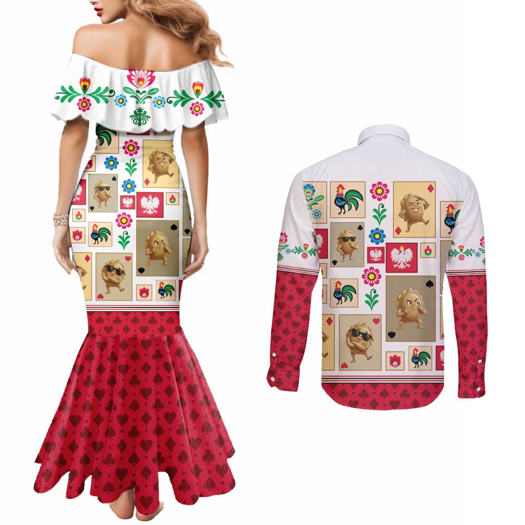 Poland Couples Matching Mermaid Dress and Long Sleeve Button Shirt Pierogi Tysiac 1000