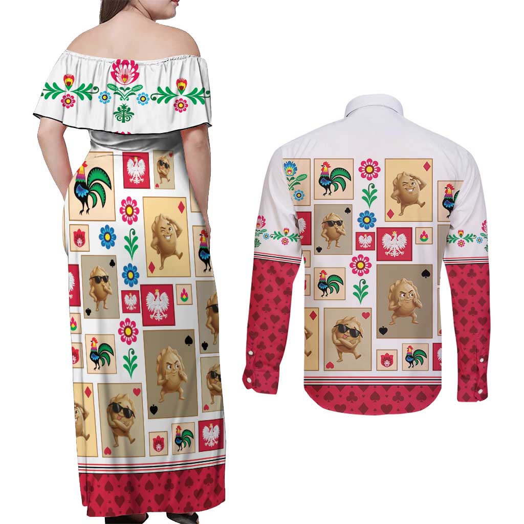 Poland Couples Matching Off Shoulder Maxi Dress and Long Sleeve Button Shirt Pierogi Tysiac 1000