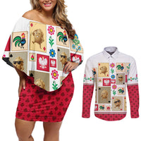 Poland Couples Matching Off Shoulder Short Dress and Long Sleeve Button Shirt Pierogi Tysiac 1000
