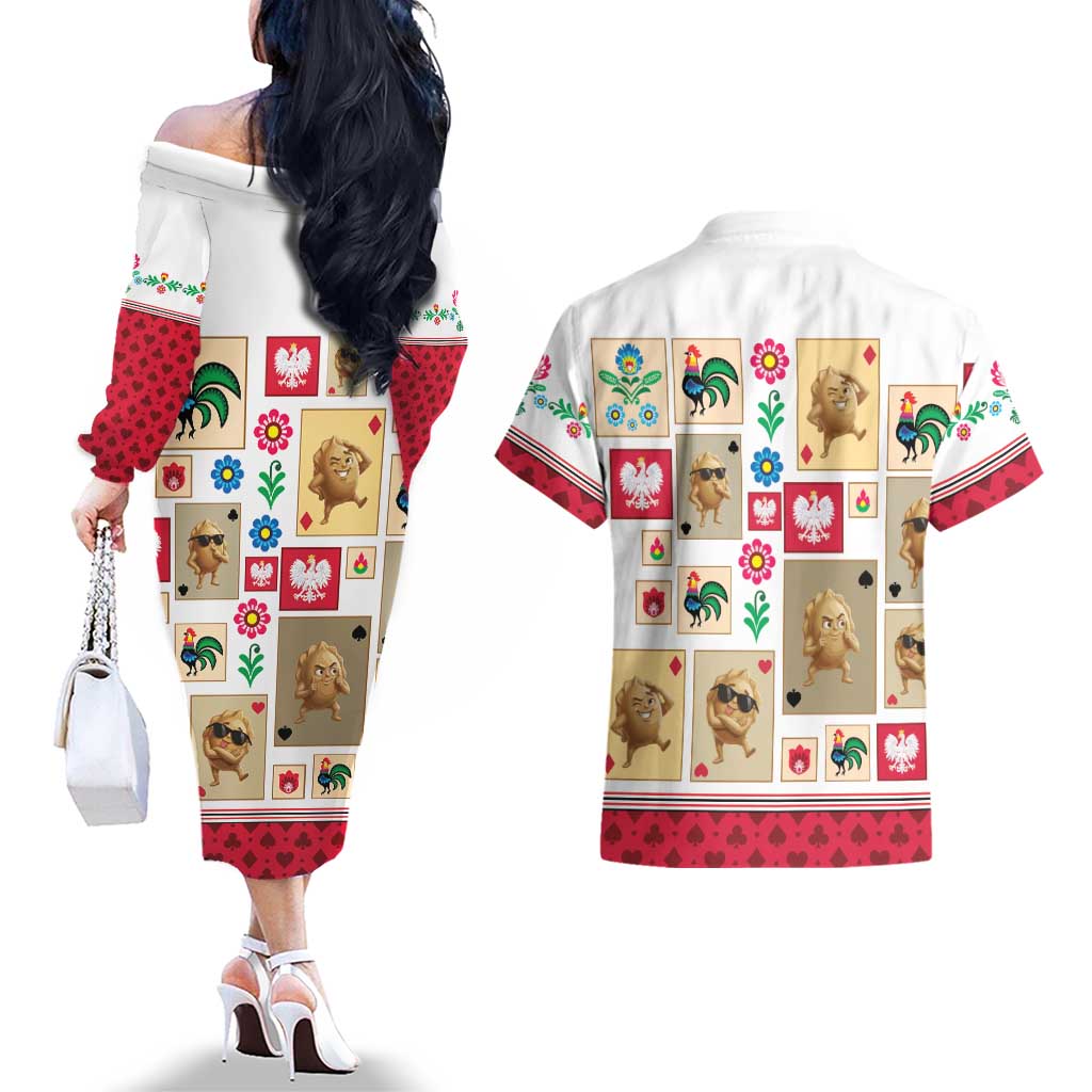 Poland Couples Matching Off The Shoulder Long Sleeve Dress and Hawaiian Shirt Pierogi Tysiac 1000