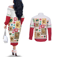 Poland Couples Matching Off The Shoulder Long Sleeve Dress and Long Sleeve Button Shirt Pierogi Tysiac 1000