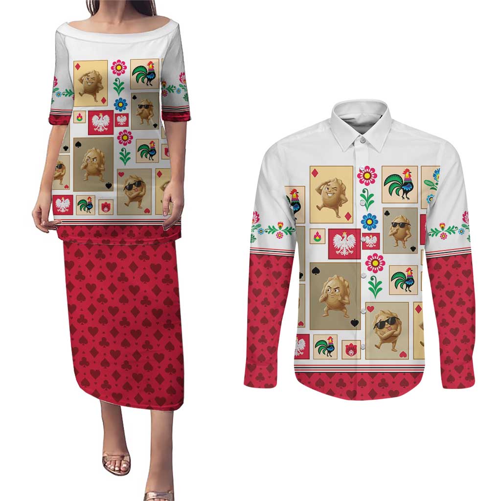 Poland Couples Matching Puletasi and Long Sleeve Button Shirt Pierogi Tysiac 1000