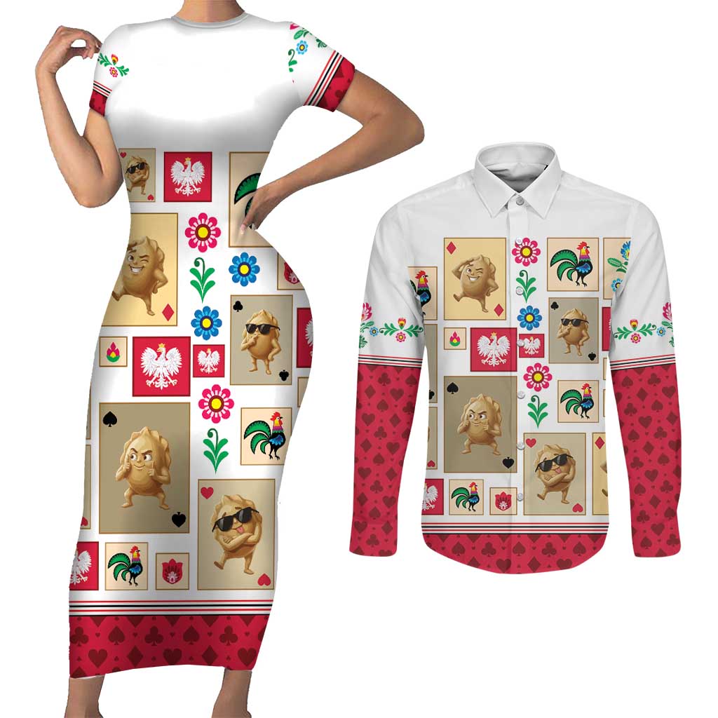 Poland Couples Matching Short Sleeve Bodycon Dress and Long Sleeve Button Shirt Pierogi Tysiac 1000