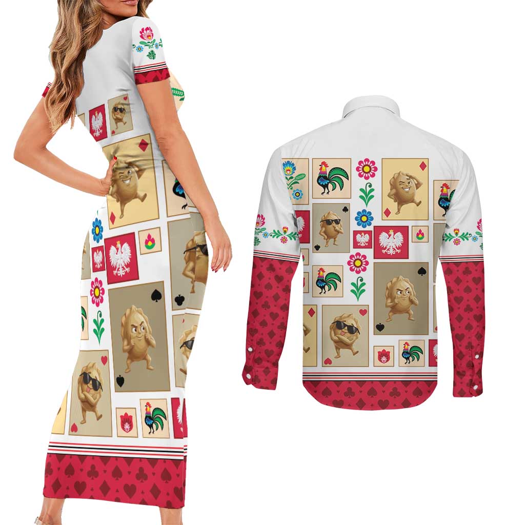 Poland Couples Matching Short Sleeve Bodycon Dress and Long Sleeve Button Shirt Pierogi Tysiac 1000