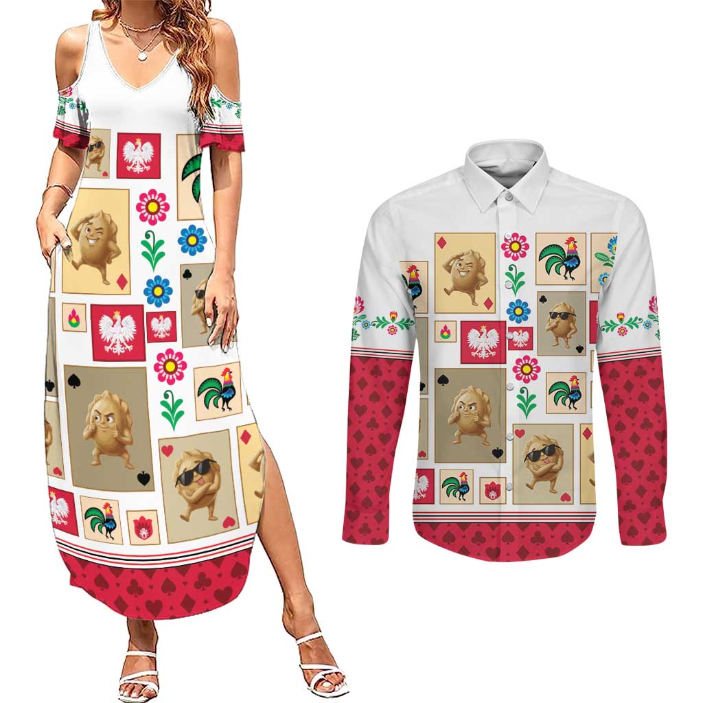Poland Couples Matching Summer Maxi Dress and Long Sleeve Button Shirt Pierogi Tysiac 1000