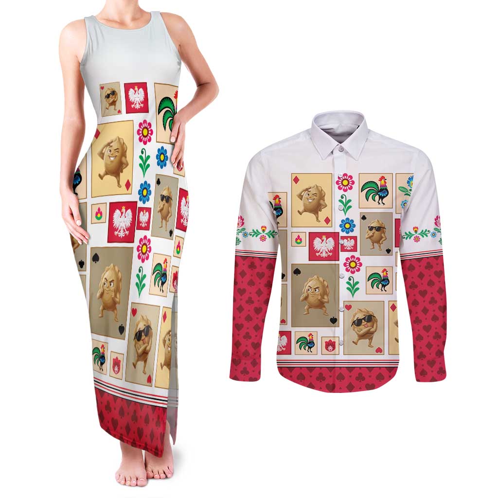 Poland Couples Matching Tank Maxi Dress and Long Sleeve Button Shirt Pierogi Tysiac 1000