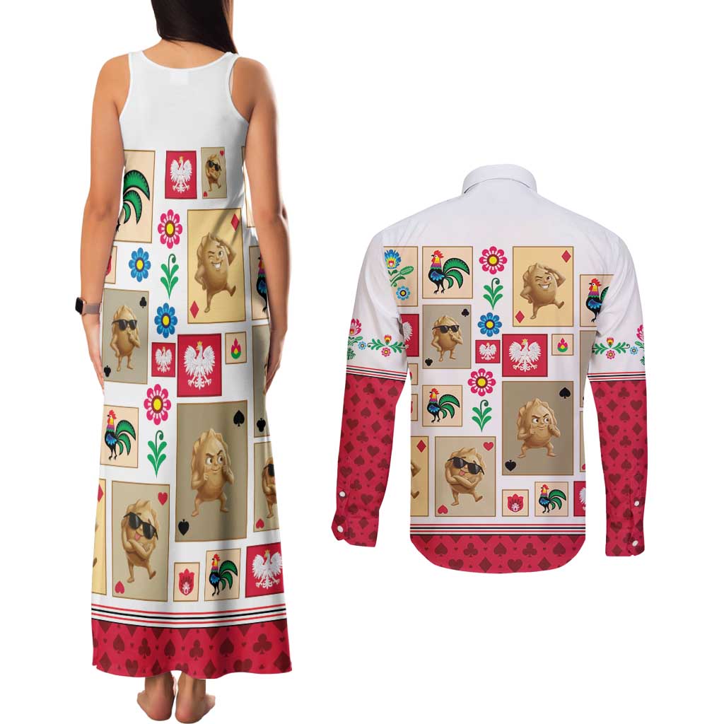Poland Couples Matching Tank Maxi Dress and Long Sleeve Button Shirt Pierogi Tysiac 1000