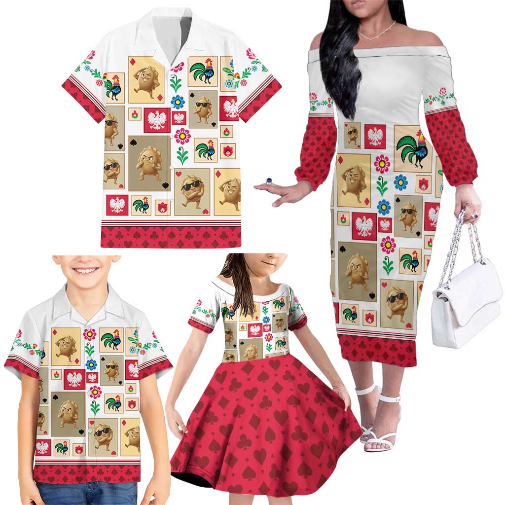 Poland Family Matching Off The Shoulder Long Sleeve Dress and Hawaiian Shirt Pierogi Tysiac 1000