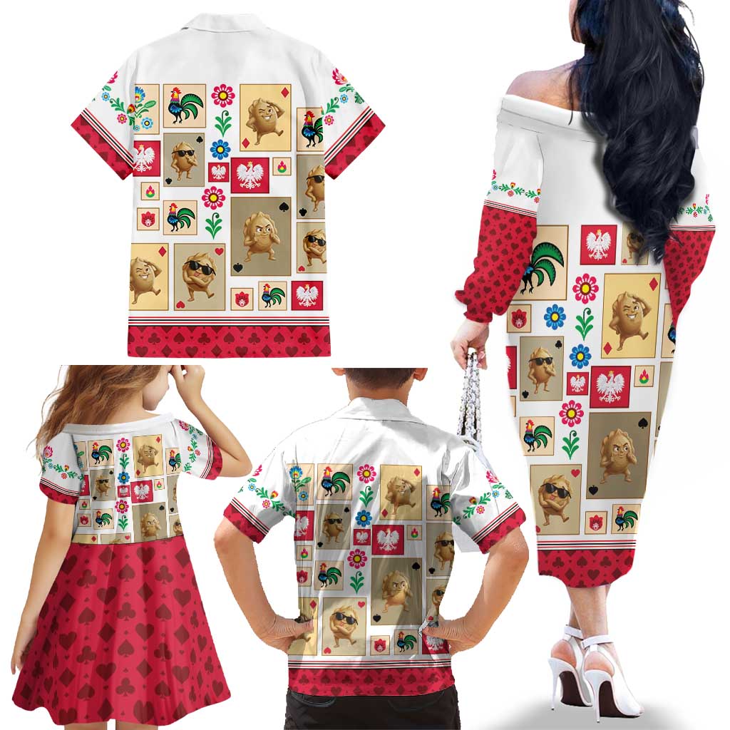 Poland Family Matching Off The Shoulder Long Sleeve Dress and Hawaiian Shirt Pierogi Tysiac 1000