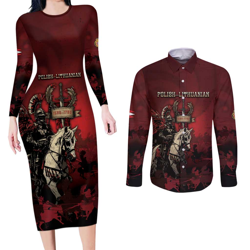 Polish Lithuanian Commonwealth Couples Matching Long Sleeve Bodycon Dress and Long Sleeve Button Shirt Winged Hussar Warrior Battle Of Vienna